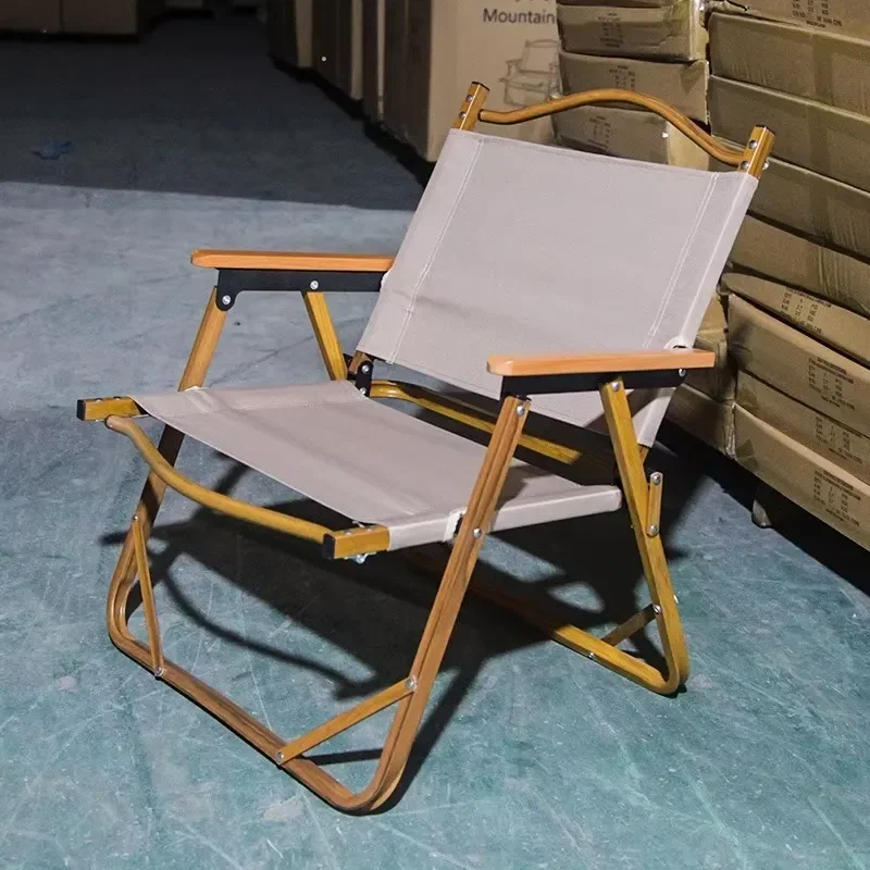 Modern Aluminum Folding Chair Wood Grain Finish Waterproof Outdoor Furniture for Beach Fishing Durable Lightweight Portable