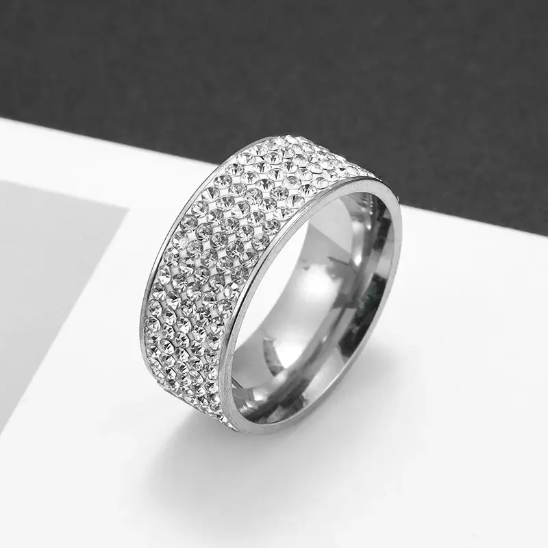 Fashionable Ice Crystal Charm Ring Gold/silver Sparkle Stainless Steel Wedding Engagement Ring Women Men Party Wear Jewelry