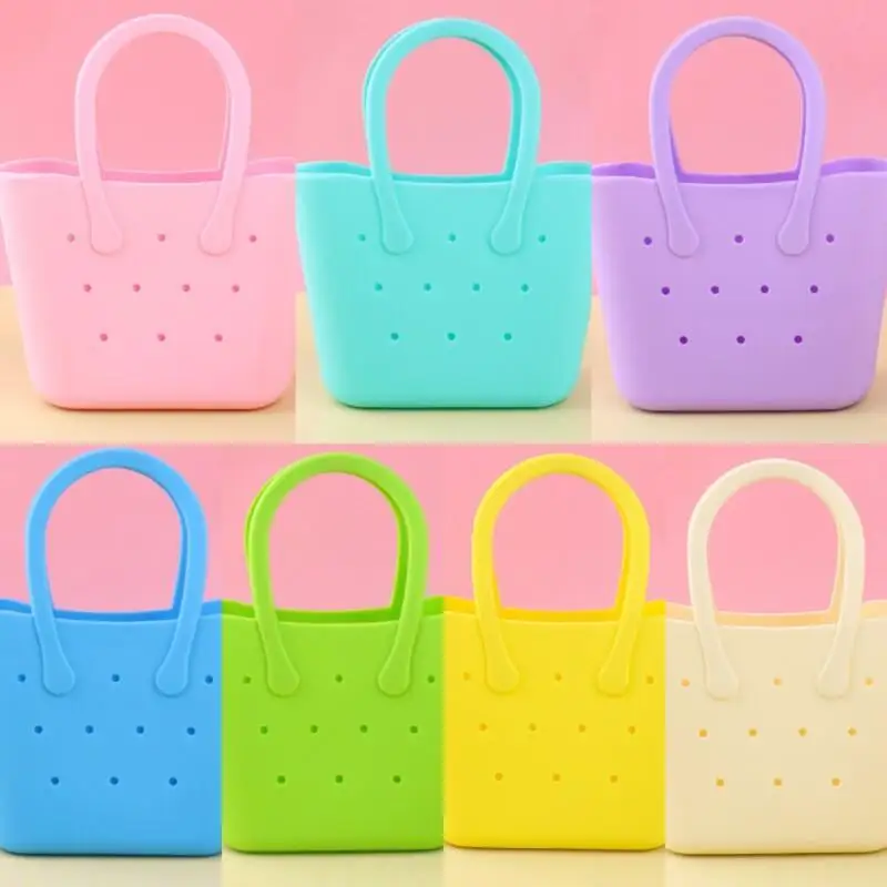 

Hot Children's Diy Silicone Bag Cartoon Coin Purse Beach Bag Hole Bag Large Travel Storage Hand-Held Bag Vegetable Basket New