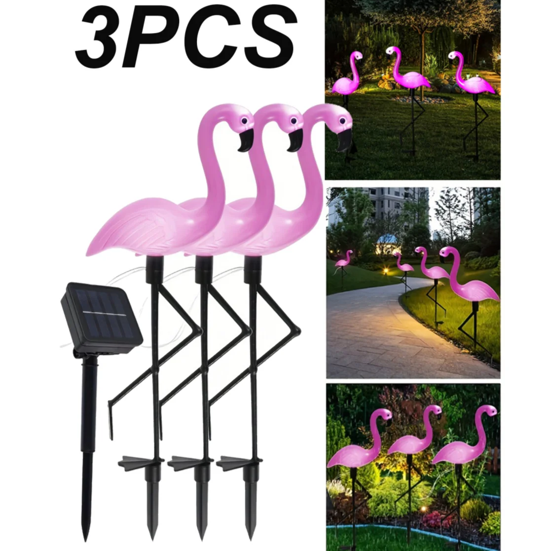 

3 PC Outdoor Solar Lights Flamingo Garden Led Stake Waterproof Pathway Lawn Yard Landscape Path Decorative Lig