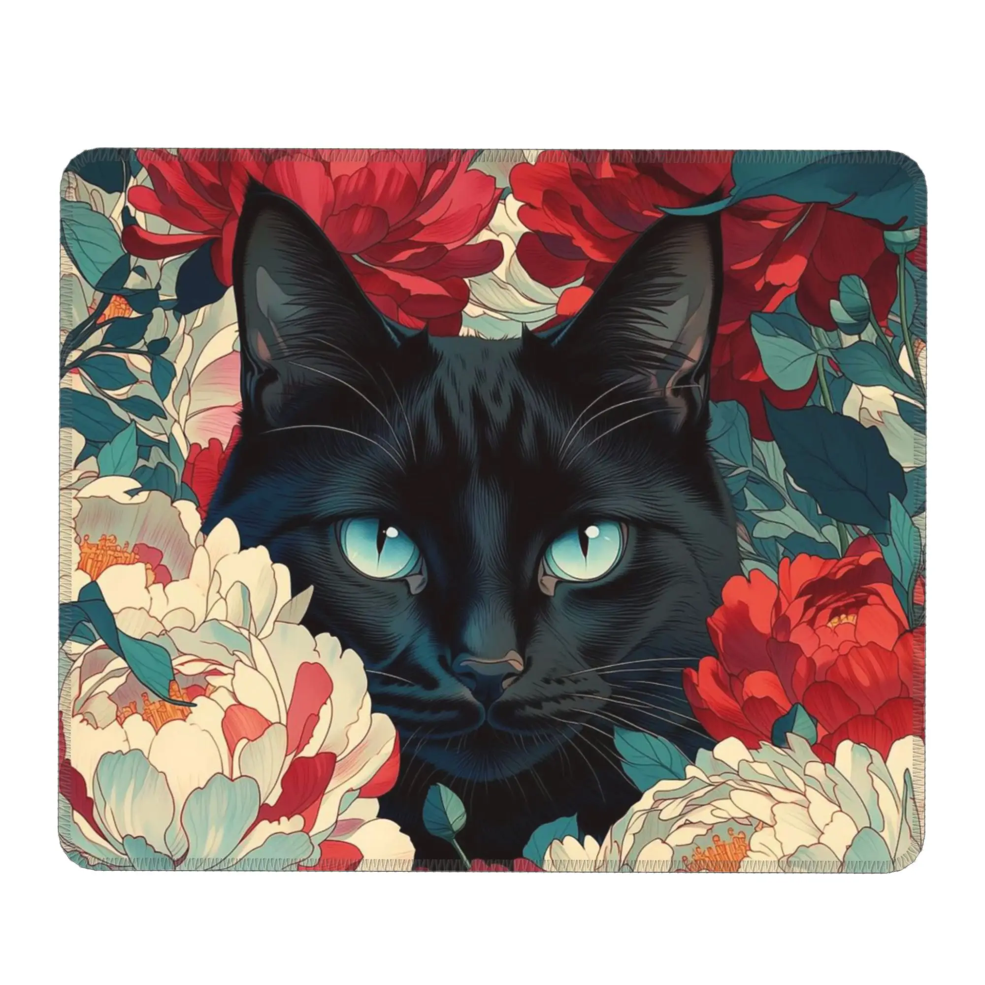 Colour Charming Black Cat And Floral Mouse Pad Computer Keyboard Mouse Mat Gaming PC Laptop Desk Mat Office Table Mats