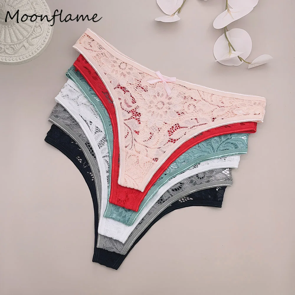 

Moonflame 5 Pcs Bikini Underwear Women Sexy​ ​Lingerie G String Transparent Lace Women's Thong