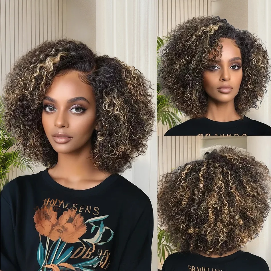 Sophianna Short Bob Honey Blonde Kinky Curly Brown Deep Wave Ombre Highlight Classic Closure Wigs Human Hair