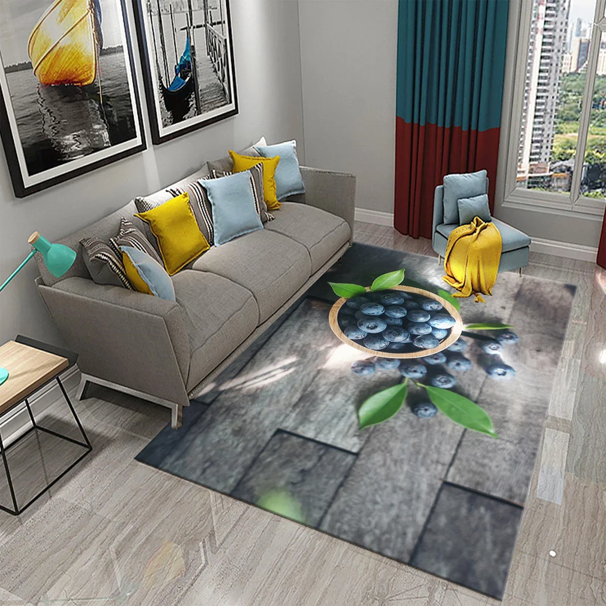 Blueberry Carpet Blue Fruit Rug Food Board Printed Rectangle Area Rugs for Adult Yoga Mats Bedroom Living Room Decor Door Mat