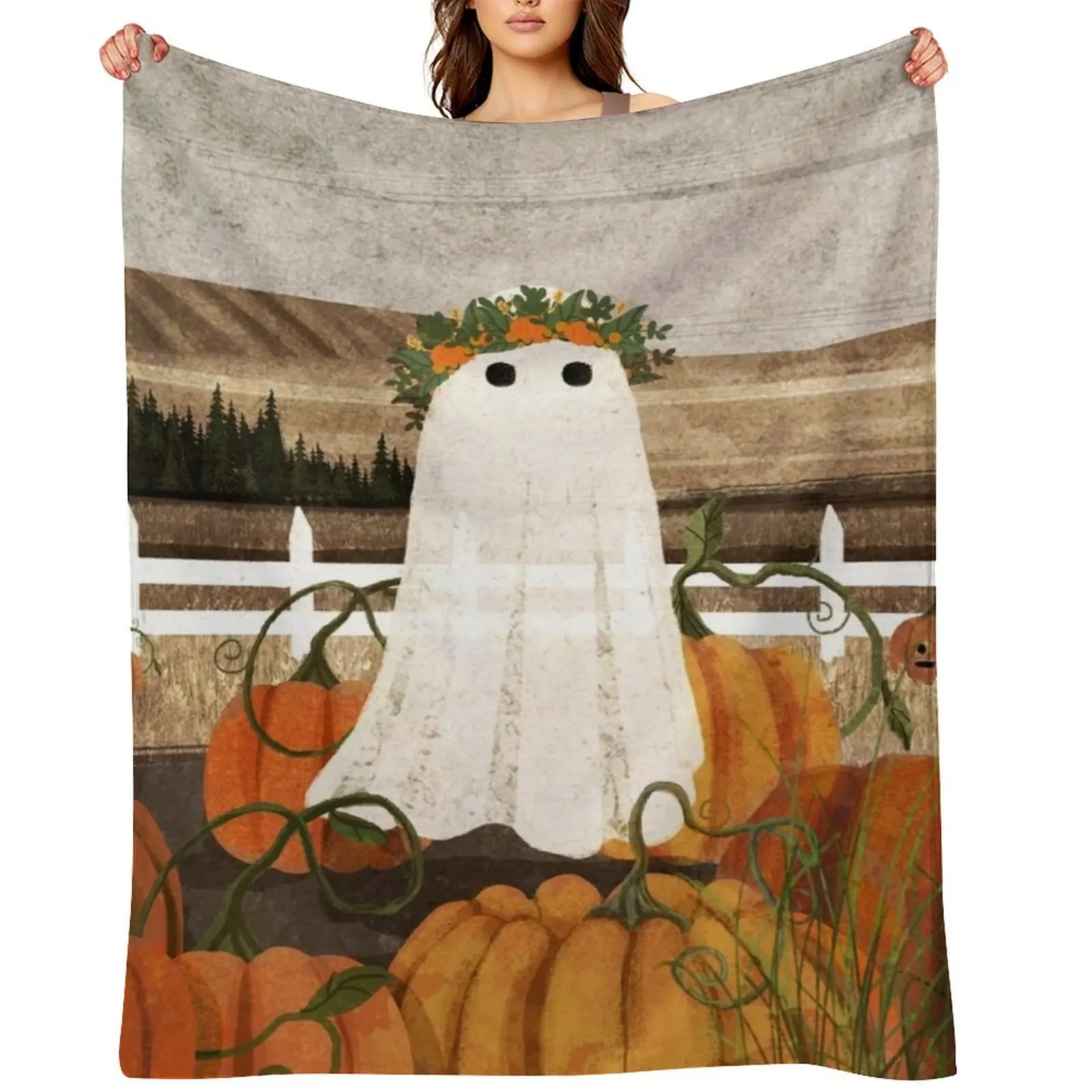 

There's a Ghost in the Pumpkins Patch Again... Throw Blanket Multi-Purpose Softest Cute Plaid Flannel Blankets