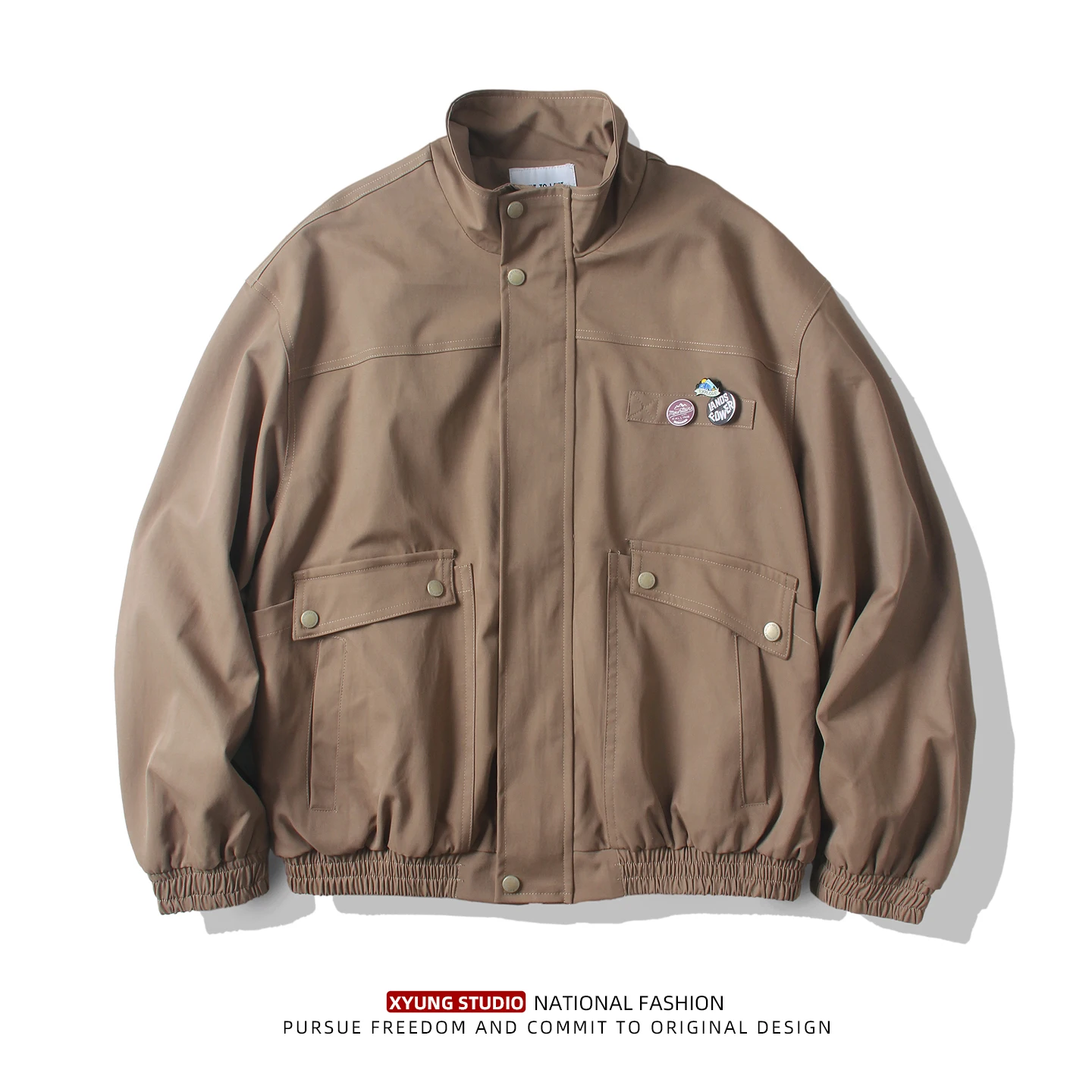 

Casual Loose Men's Jaet Spring Autumn New Sle Stand Collar Multi ket Workwear Outerwear Trendy Versatile Top