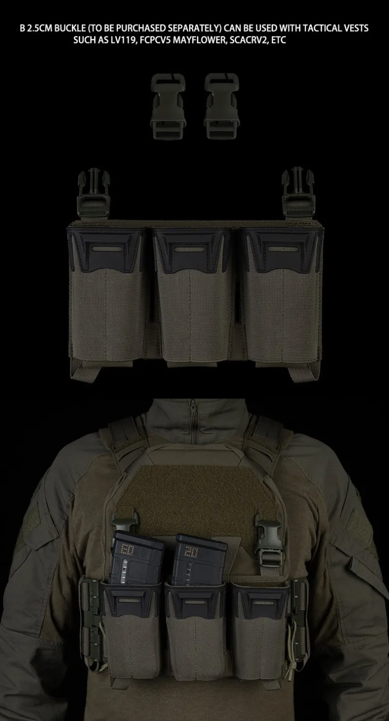 Taktische Plakat Multi-Kaliber Triple Mag Pouch Für 5,56/7,62x39/PCC 9 MM Erweiterte Glock Magazin KZ Jagd Weste Front Panel – Detail 5