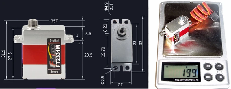 Feetech FT2331M TR4 미니 7.4V 3.5KG 디지털 서보 방수 25T 메탈 기어 TRX4 RC 헬리콥터 쿼드콥터 차량 모델 수신기