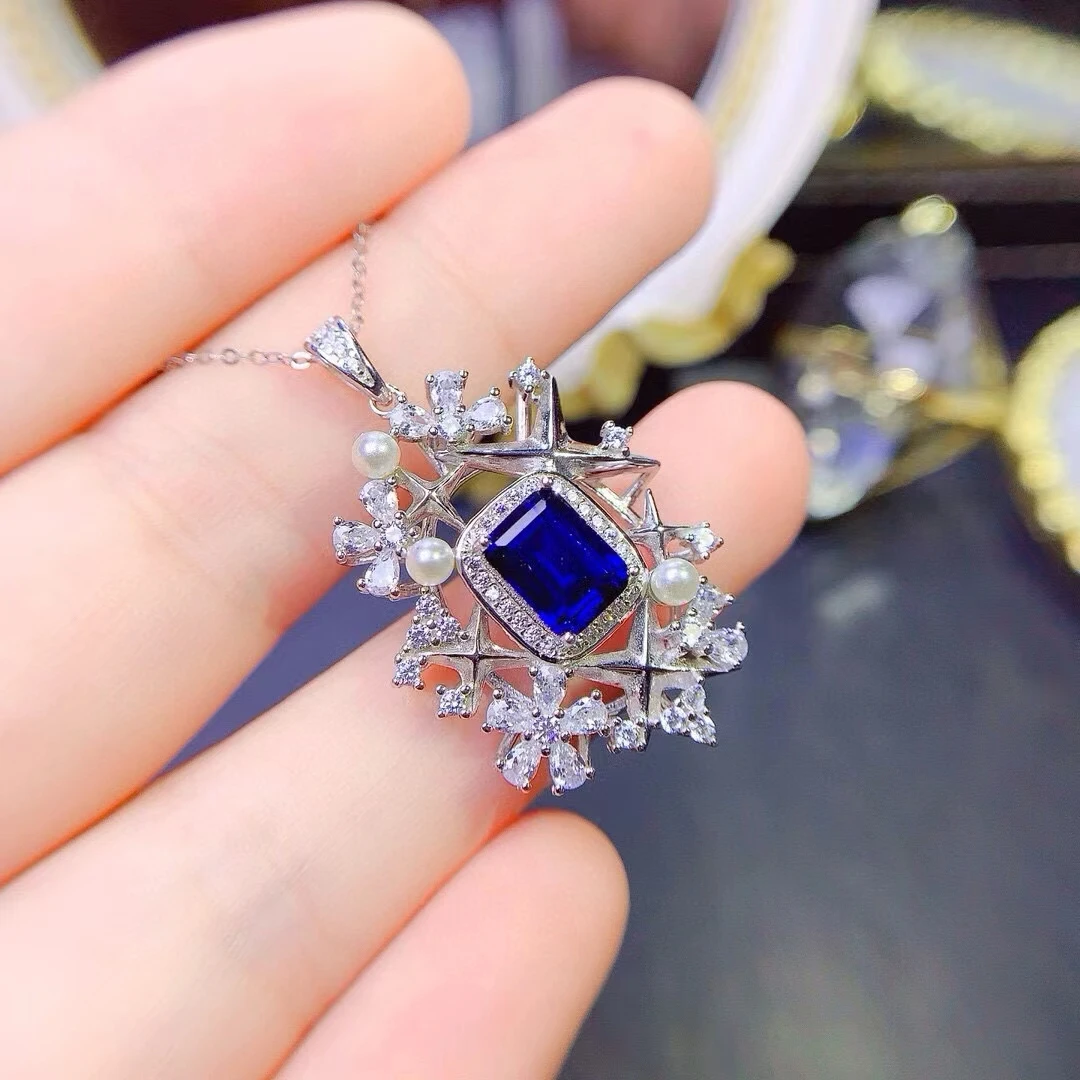 

KJJEAXCMY Fine Jewelry Natural Sapphire Women's Pendant S925 Pure Silver Exquisite Inlaid High Clarity Gem Support Testing