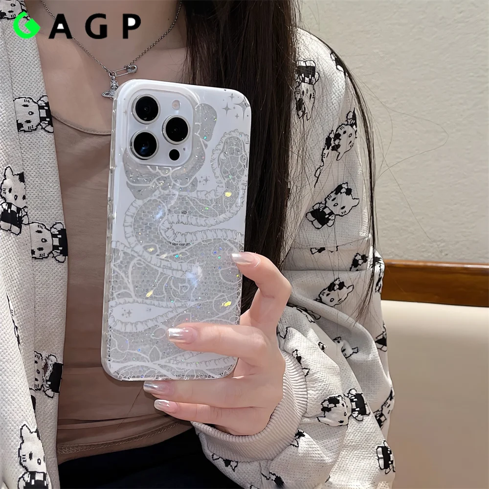 Fashion ins Glitter Snake Print Luxury Phone Case for iPhone 16 15 14 13 12 Pro Max 16promax 15promax Hard Shockproof Cover