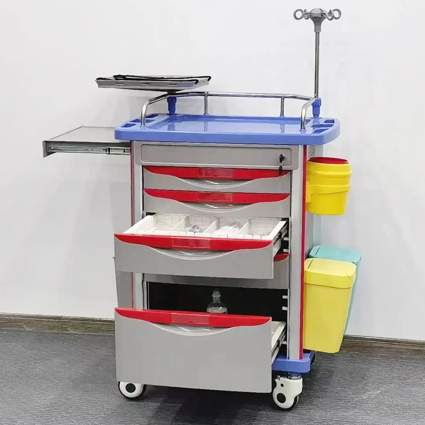 ABS Plastic Infusion Trolley Bottle Delivery Hair Medicine Five Pumps Double Door with Hooks Hospital Treatment Trolley