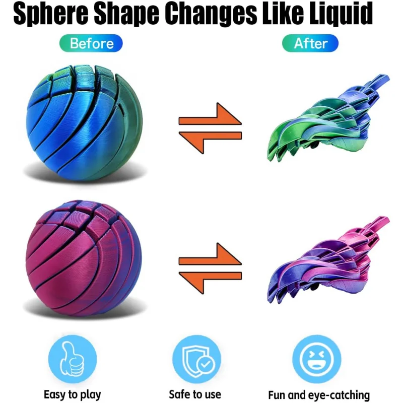 3D Printed Ball Fidget Toy for Adults Gear Sphere Stress Balls Desk Toy for Stress Relief, Relaxation & Focus