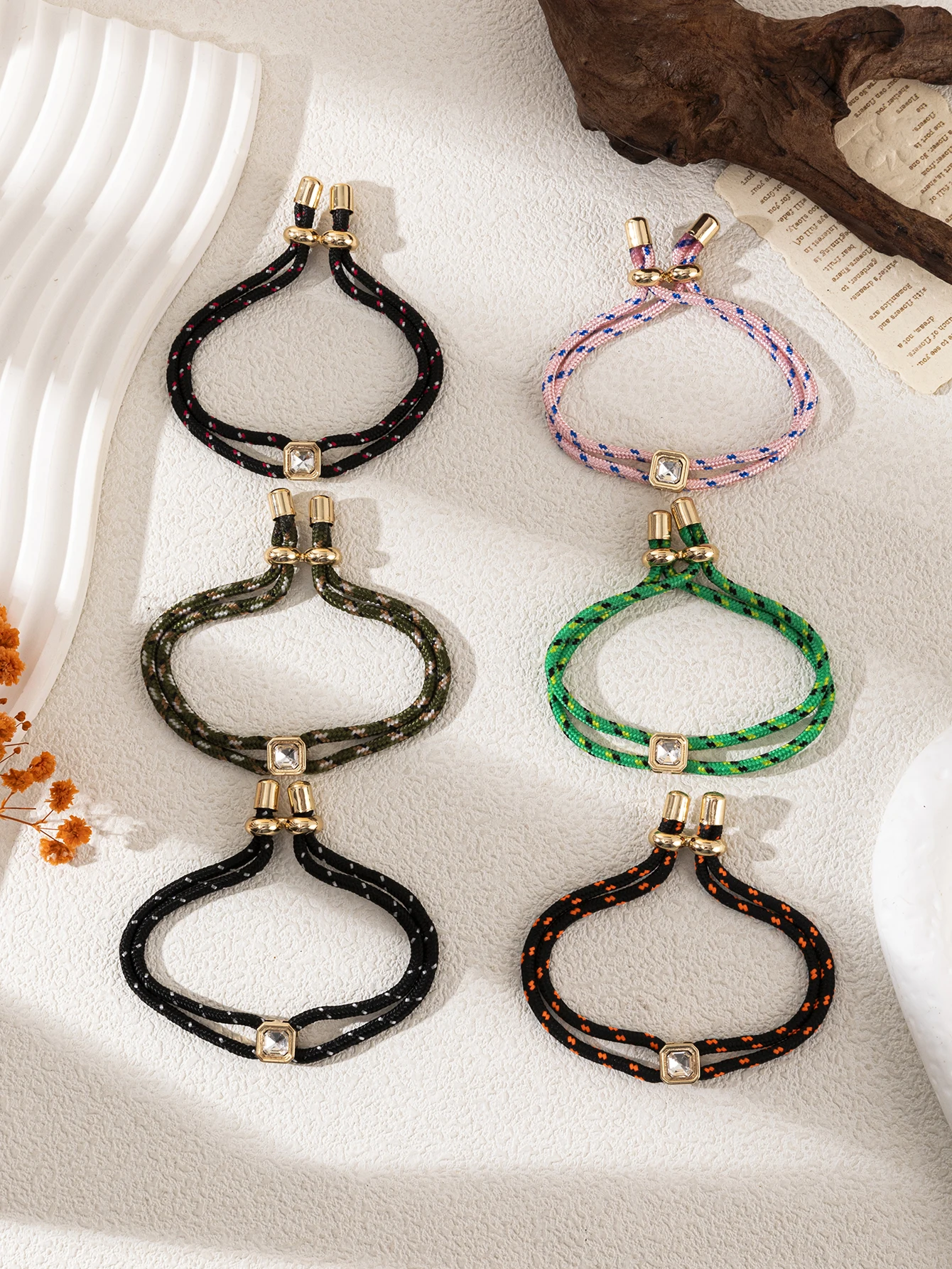 Verstellbares Geflochtenes Seil-Armband Quadratischer Kristall-Charm Gewebtes Schnur-Armband Damen Mode Täglicher Schmuck Geschenk – Detail 2