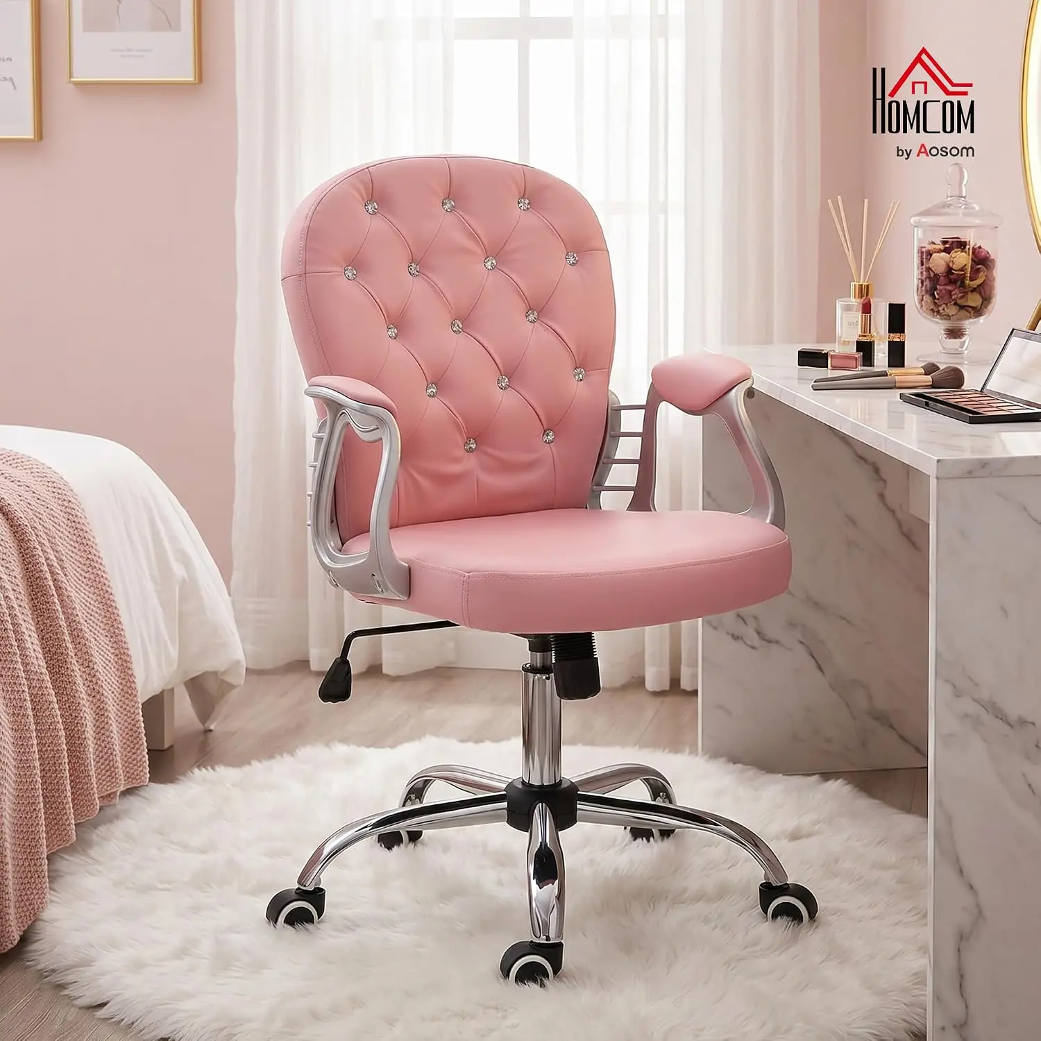 Vinsetto Button Tufted Vanity Chair Padded Armrests Bedroom Dressing, Customized