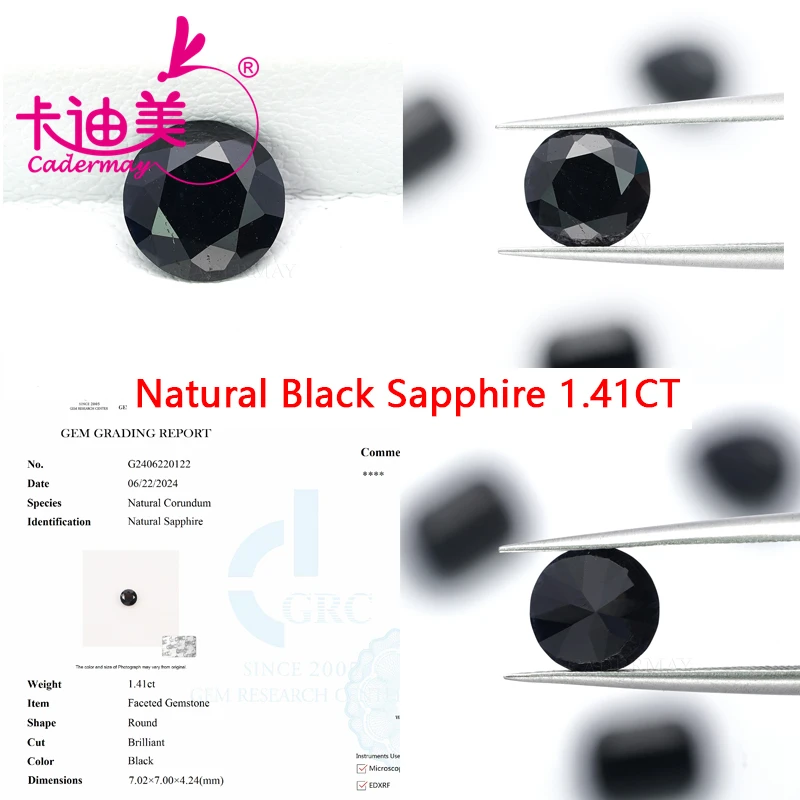 

CADERMAY Emerald Cut Natural Black Sapphire Loose Stone With GRC Certificate Beads For Jewelry Making