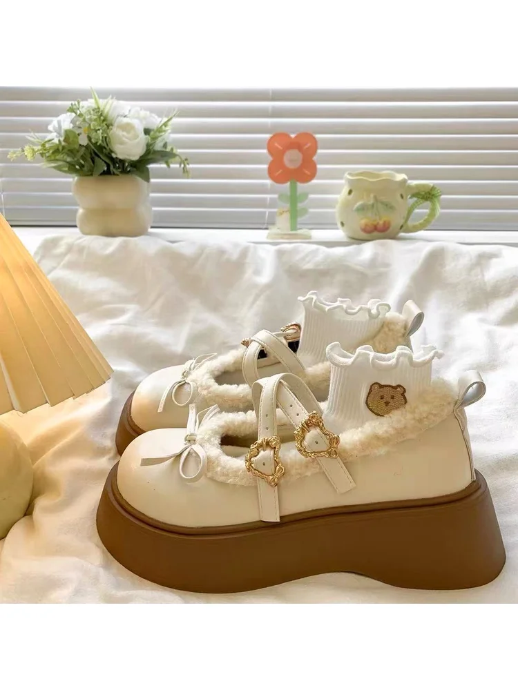

Winter Lolita Plush Jk Little Leather Shoes For Women 2025 New Versatile Sponge Cake Mary Jane Shoes Lolita Shoes