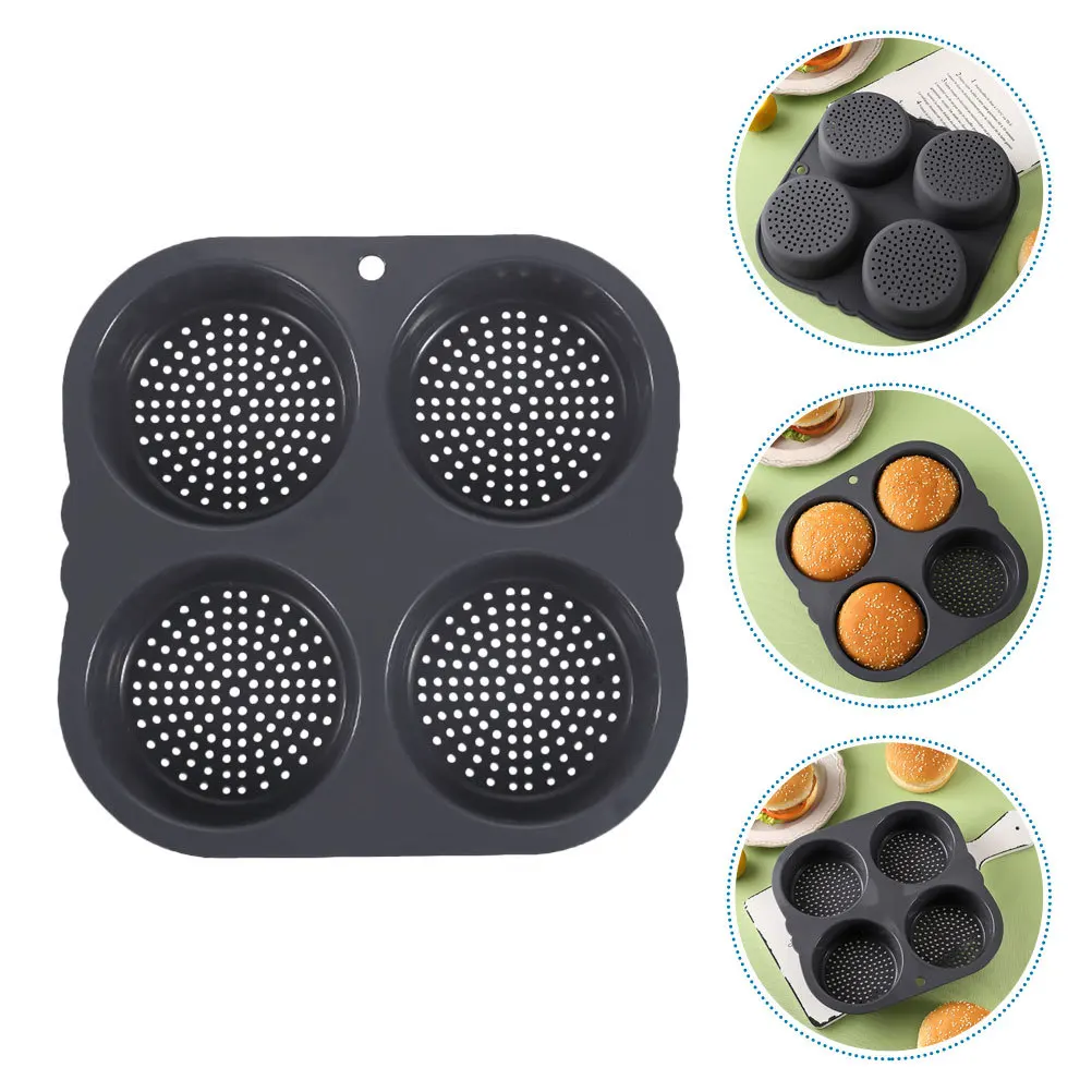 

4 Cavity Hamburger Bun Mold Silicone Nonstick Baking Pan Heat Resistant For Burger Patty Maker Breakfast Party Reusable Dessert