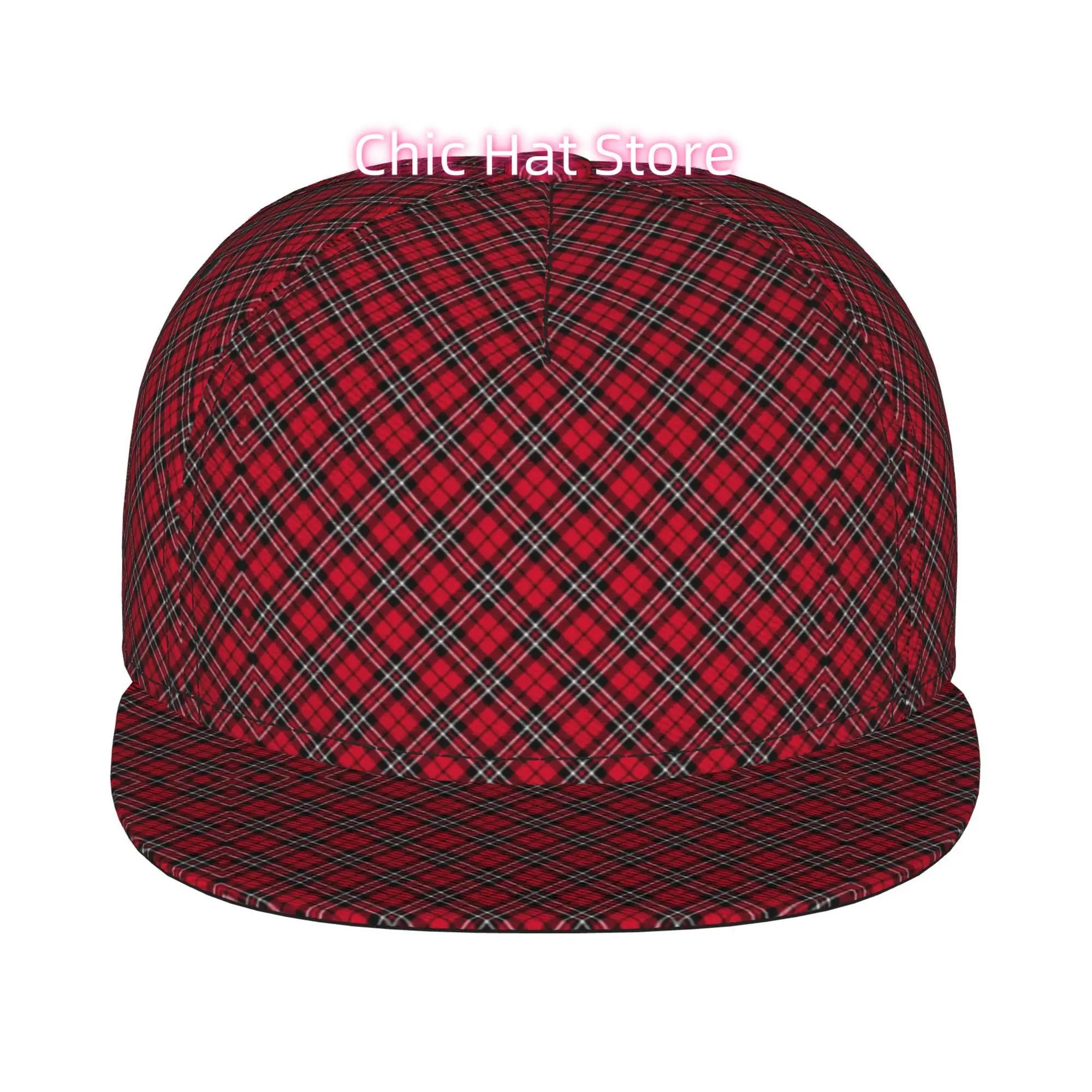 1pc Classic Red Tartan Pattern Fully Printed Hip-hop Caps, Baseball Caps, Stylish Flat-brimmed Baseball Caps, Sports Outdoor Cas