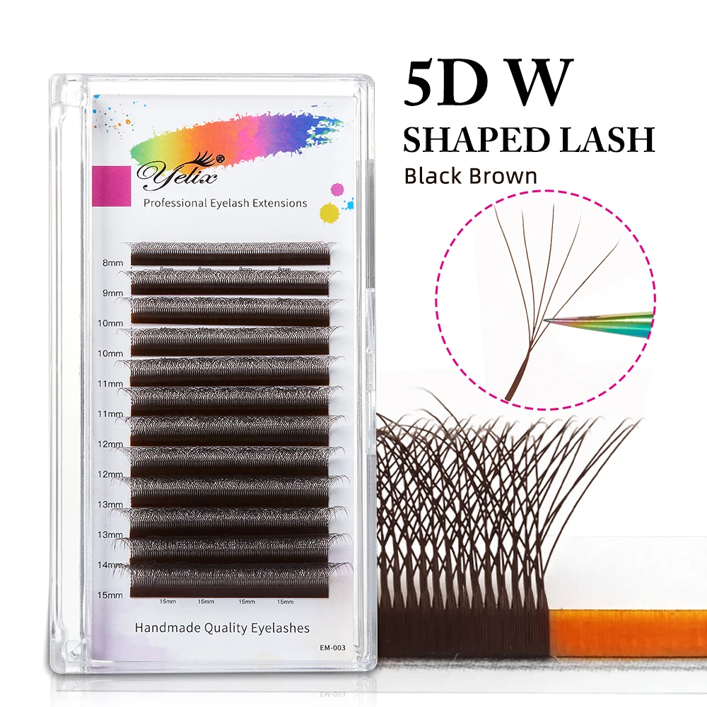 

Yelix Black Brown W Shaped Eyelash Extension C D Curl Nature Soft Lashes Wholesale 5D W Shape Eyelashes for Eye Makeup Beauty