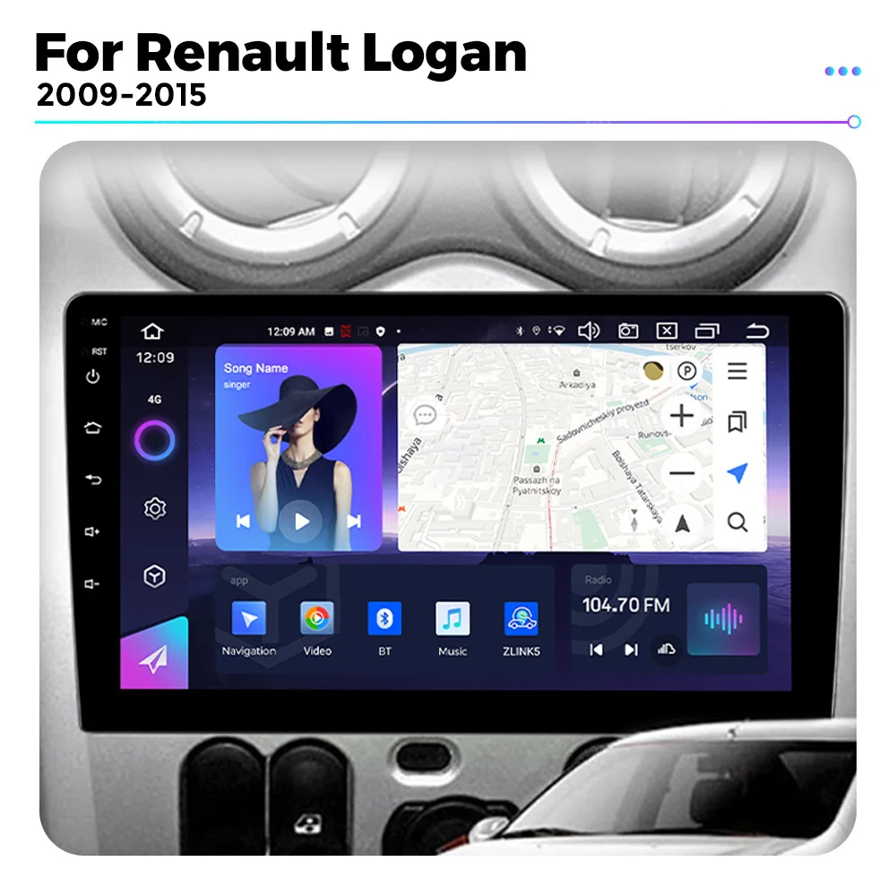 Android 13 Multimedia Player For Renault Logan 1 Sandero 2009-2015 Car Radio GPS Navigation for 4G WIFI BT5.0 GPS Carplay  Auto