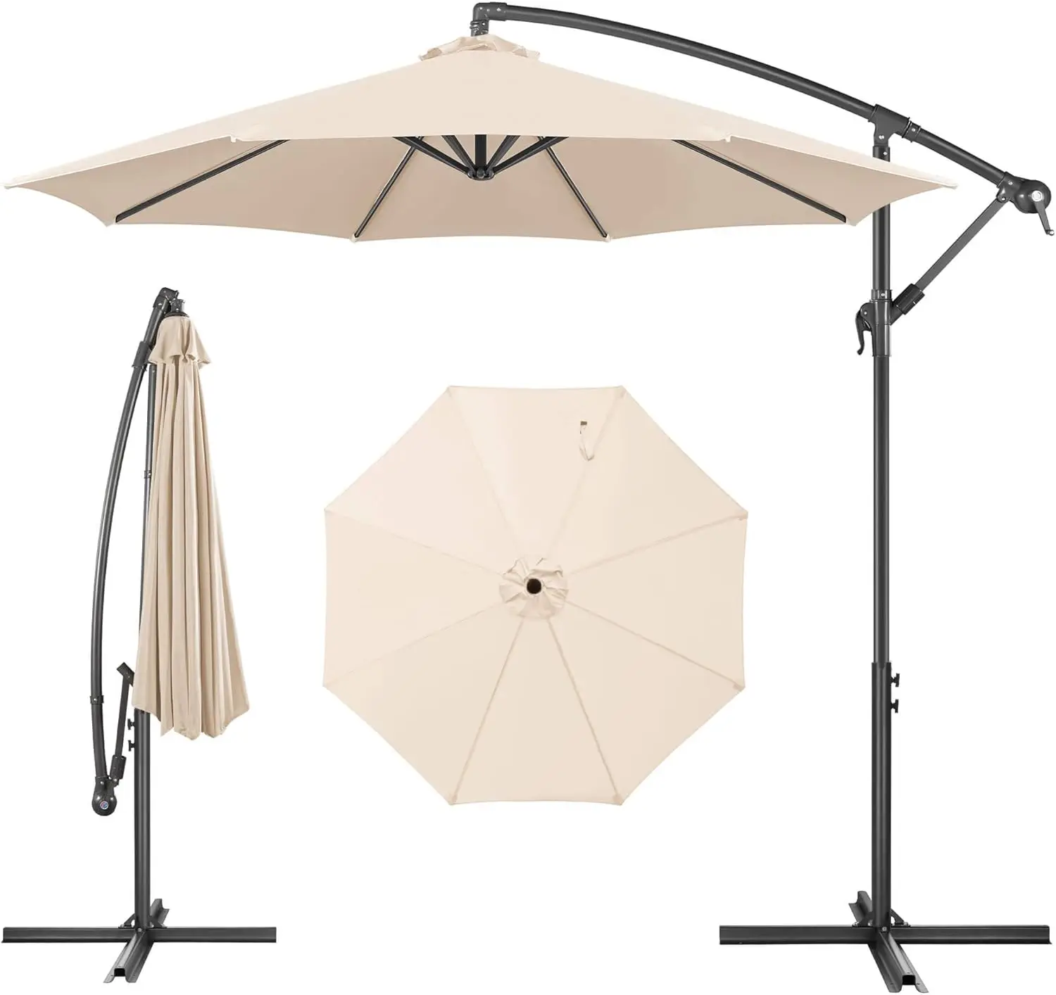 

10ft Cantilever Patio Umbrella Outdoor, Large Offset Umbrella with Crank and Cross Base, UPF 50+ UV Protection Hanging