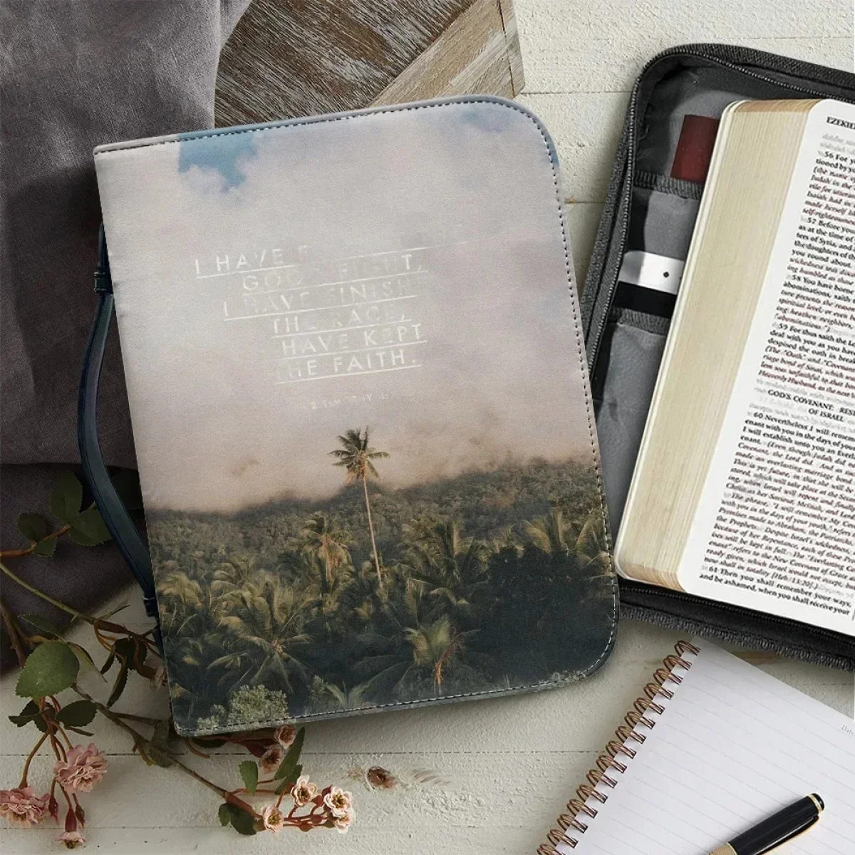 

Классический кожаный чехол с принтом библейских стихов для женщин, практичный христианский учебный чехол, коробки для хранения Святых книг, сумка на заказ