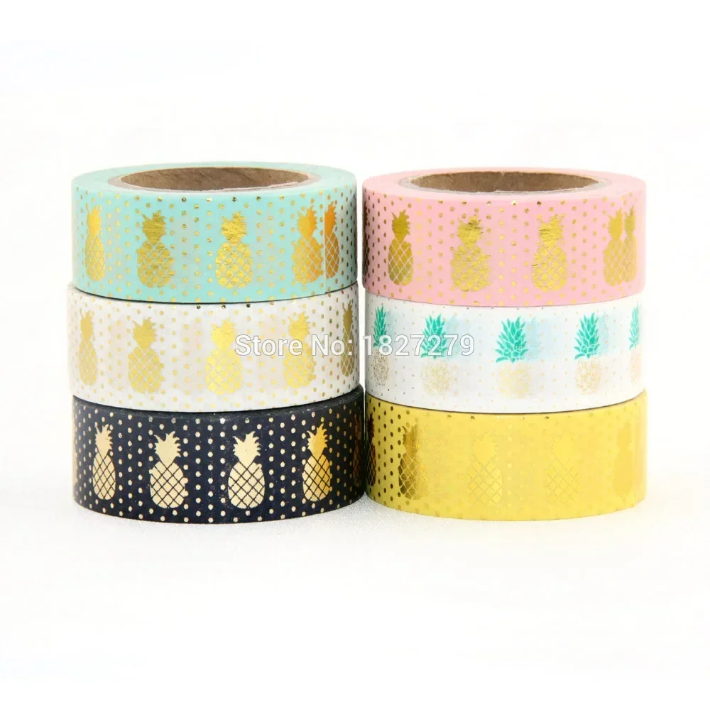 Nieuwe 1X 15Mm Gold Stempelen Ananas Fruit Japanse Washi Tape Scrapbooking Gereedschap Papelaria Decoratieve Afplakband Lot 15Mm * 10M