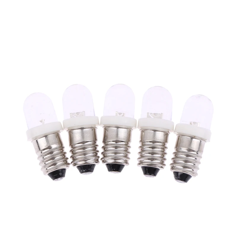 E10 LED Instrument Bulb DC3V/5V/6V/12V/24V Screw Base Warning Indicator Light White Car Interior Signal Lamp 5Pcs