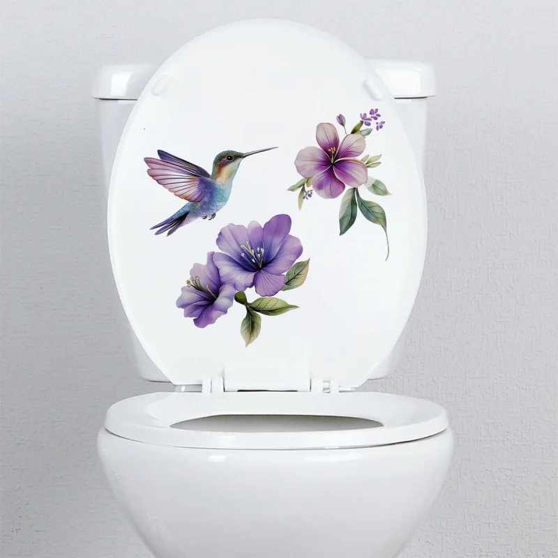 Flowers and Birds Wall Sticker Bathroom Toilet Decor Living Room Cabinet Home Decoration Decals Self-adhesive Mural M1252