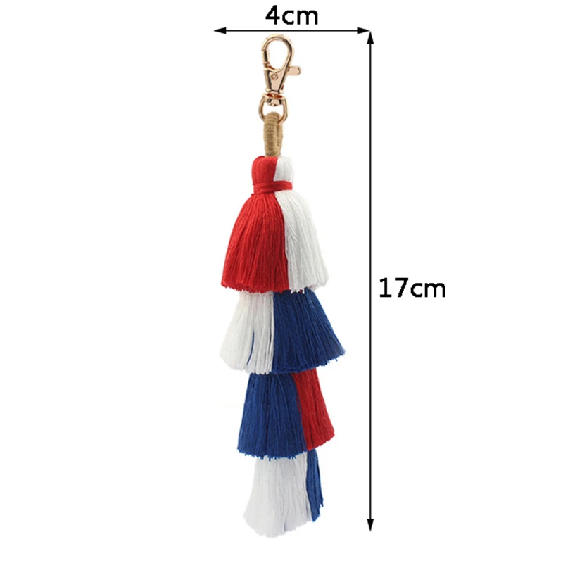 1PC Four-Layered Tassel Handmade Key Chain Boho Cotton Ombre Puffy Tassel Pendant Handbag Decoration For DIY Jewelry Making