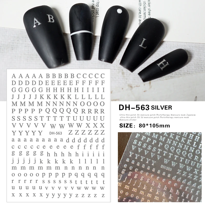 

Letters Nail Art Stickers English Alphabet Nail Decals 3D Self-Adhesive Metallic Gold Silver Nail Sticker
