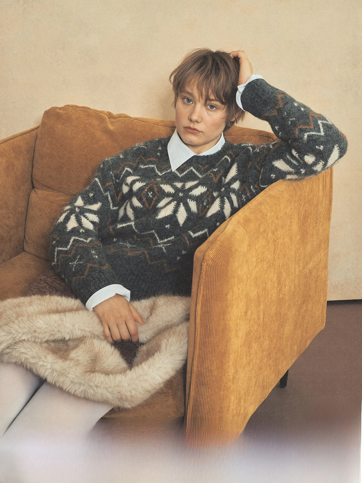 

Nordic Sle Fair Isle вязаный свитер круглый пуловер свободного покроя женский осенне-зимний шерстяной длинный светящийся топ