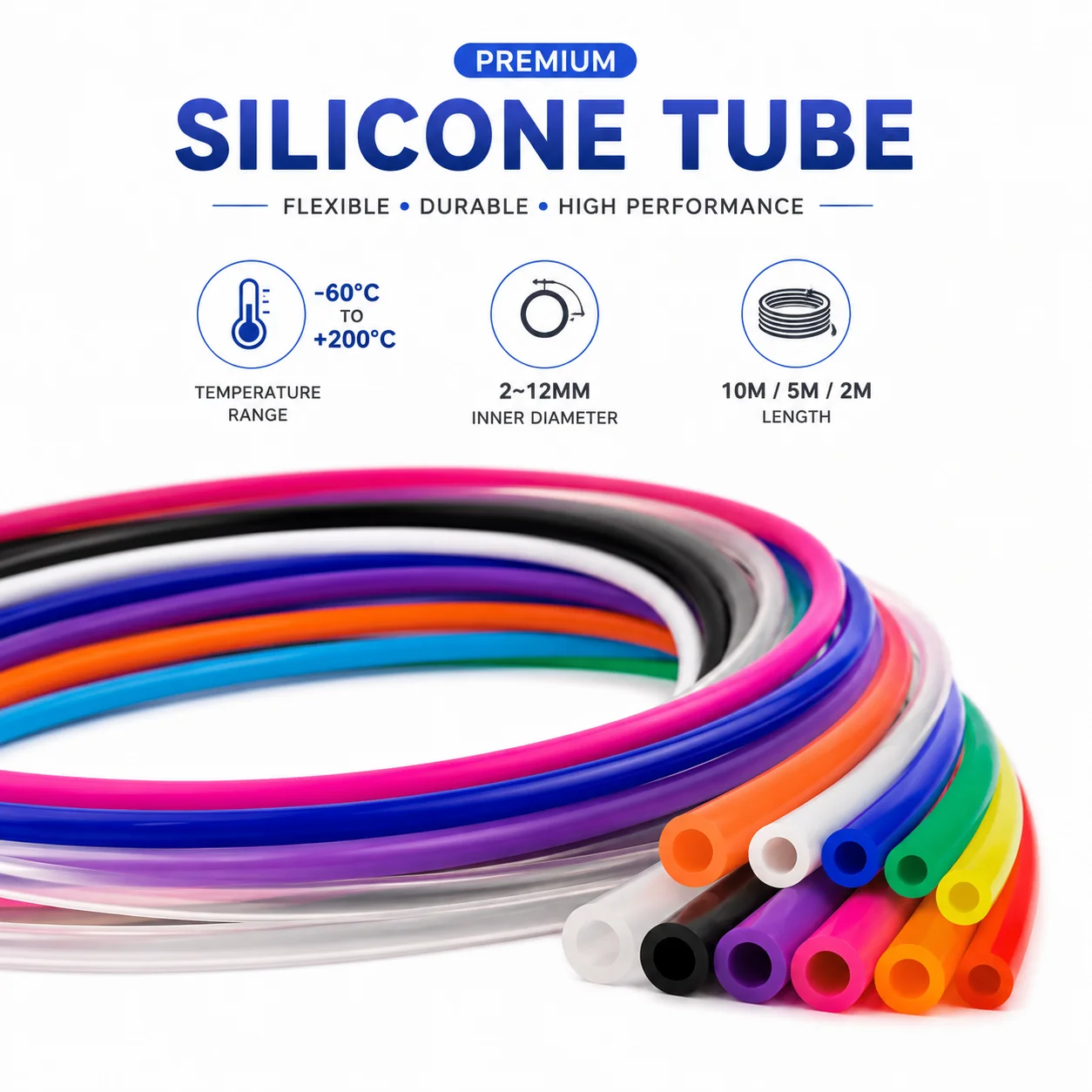 10/5/2M ID 2-12mm food grade colored silicone hose, aquarium oxygen supply fish tank water separation soft hose