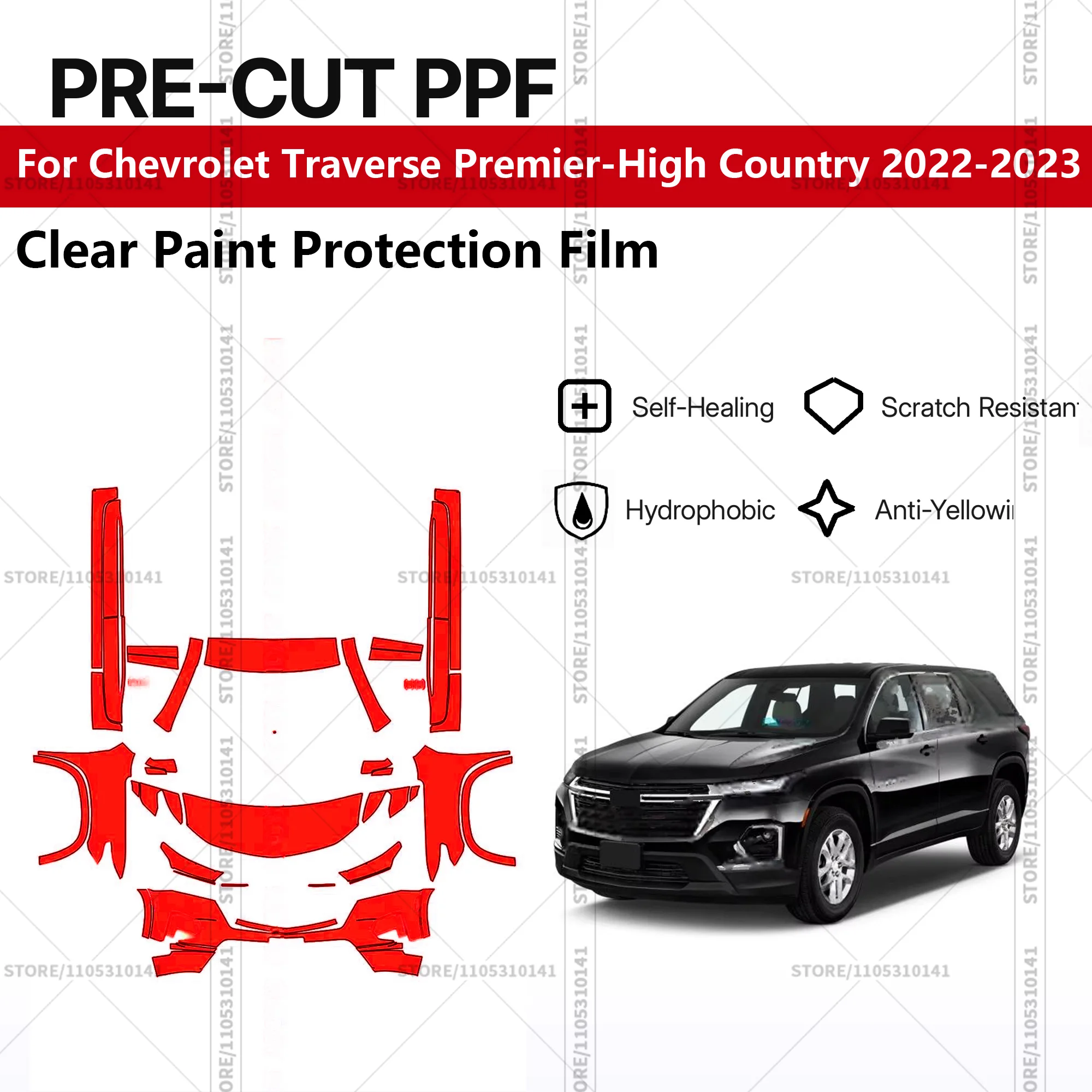 For Chevrolet Traverse Premier-High Country 2022-2023 Pre-Cut Paint Protection Film PPF Transparent Car Film Automotive PPF