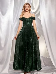 Lucyinlove Elegant Green Sequin halter evening Evening Dress Long 2024 Luxury Women Sexy Sleevesless Party Prom Cocktail Dress