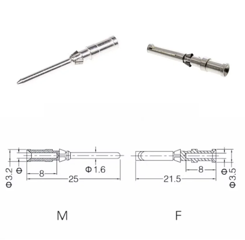 10Pcs/Lot Harting Heavy-Duty Power Connectors with Male and Female Pins Han D F Crimp Contact Ag Awg26-14 10A Cold-Pressed Terminal Silver Plated 09150006101/6205/6104/6204