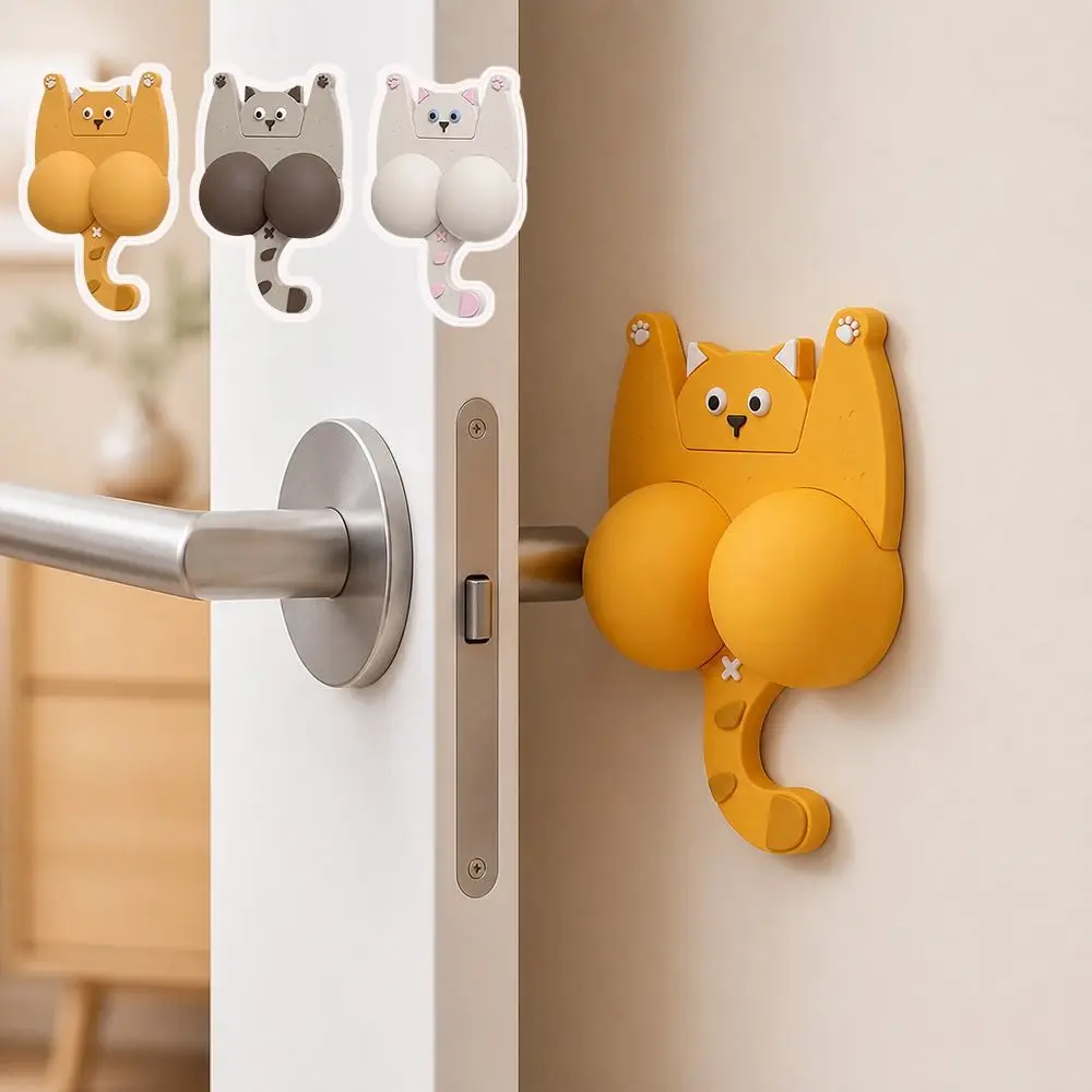 3D Cat Shape Anti-Collision Pad Self Adhesive Cartoon Door Handle Protection Mat Impact Absorbing Soft Cushioning