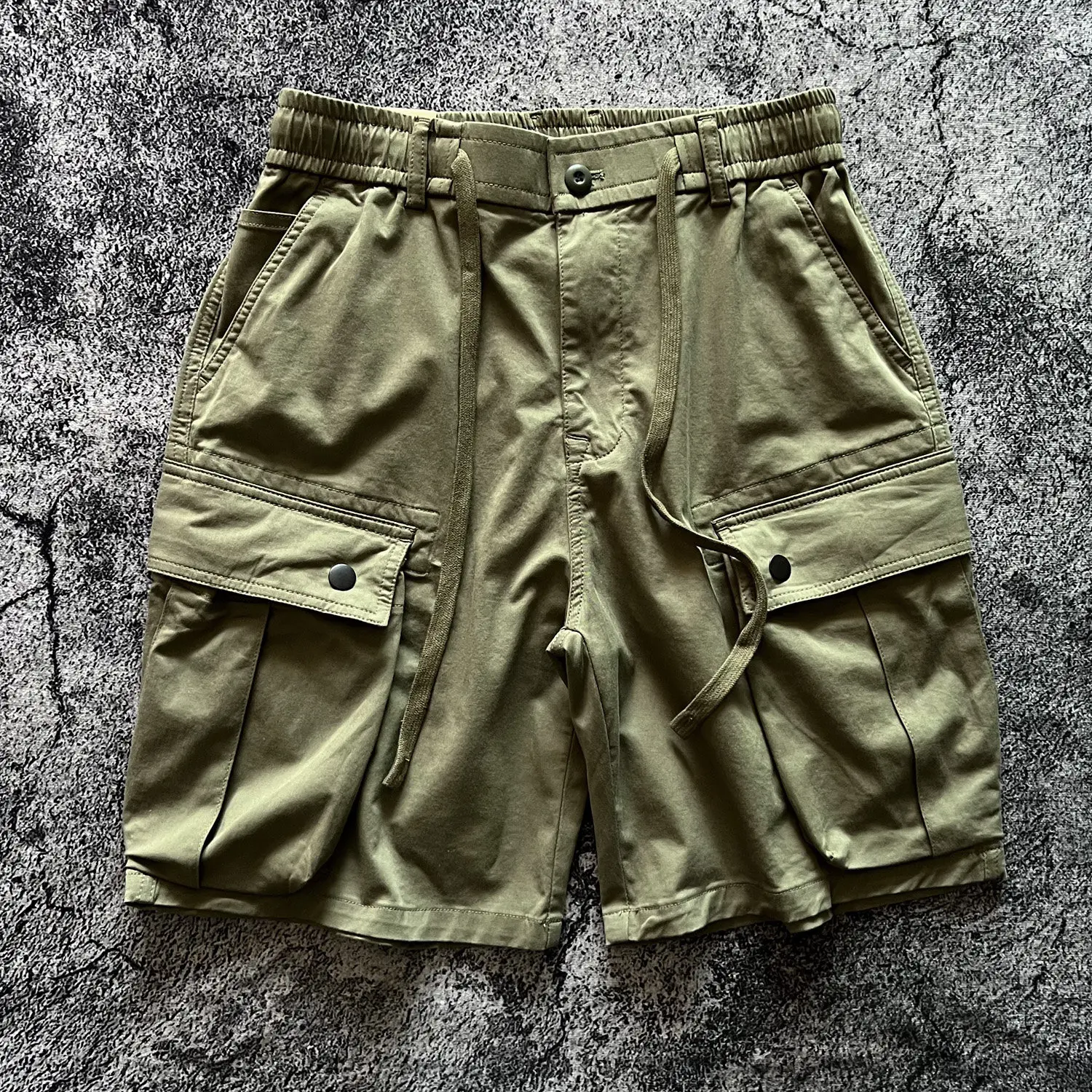 American Retro Mid-Weight Stretch Solid Color Drawstring Elastic Waist Multi-Pocket Cargo 5