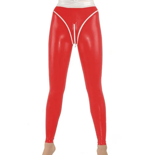 

Latex Gummi Leggingsm Pants Red White Zipper Trouser Mit Penishülle Rubber Gummihose XS-XXL