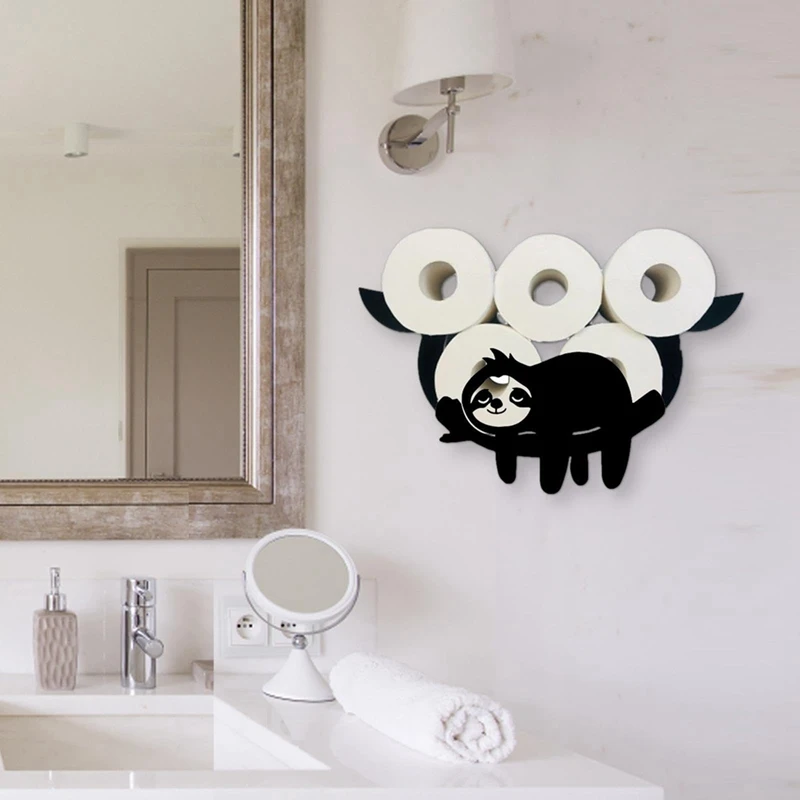 PORK-Durable Metal Sloth Toilet Paper Holder, Wall Mounted Roll Holder, Black Paper Storage, Perfect For Bathroom Decor