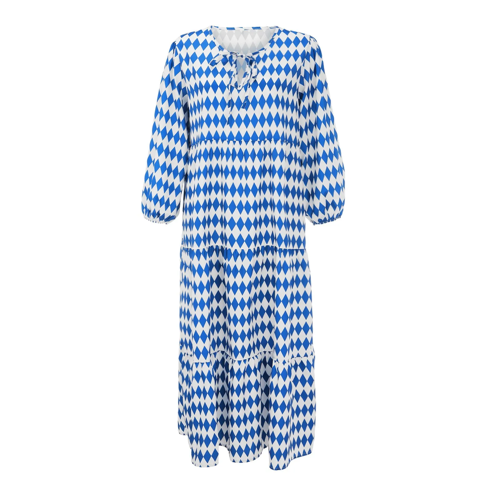 Robe Maxi à Manches sulfet Col en V pour Femme, Tenue de Plage Élégante à Imprimé Géométrique, Style Bohème, 2024