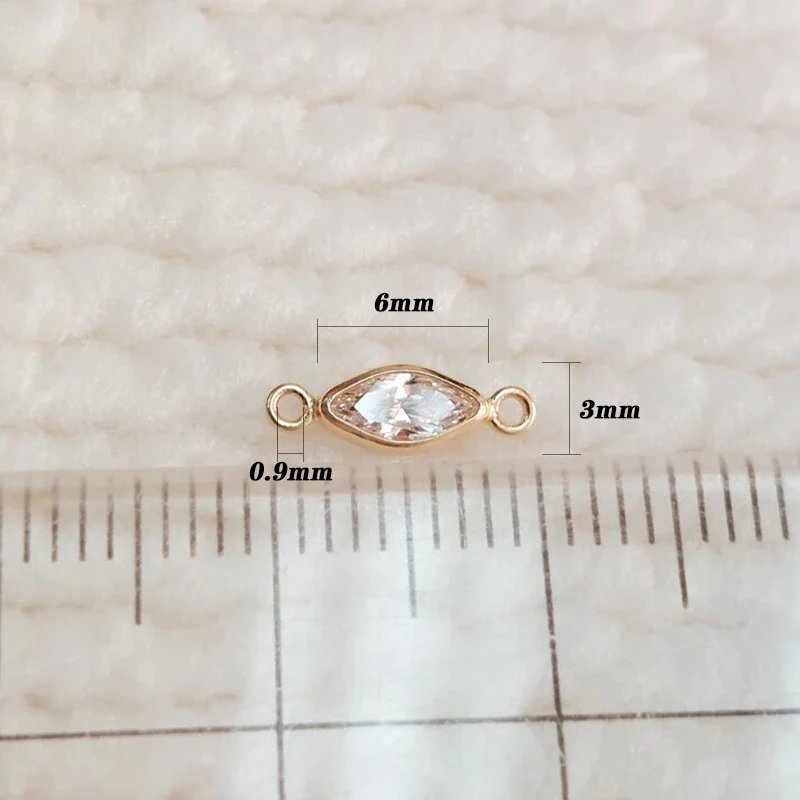 14k Gold Filled Marquise Connectors with Oval CZ Bezel Imitation Diamond Jewelry Making Supply DIY Clear Permanent Connector - view 3