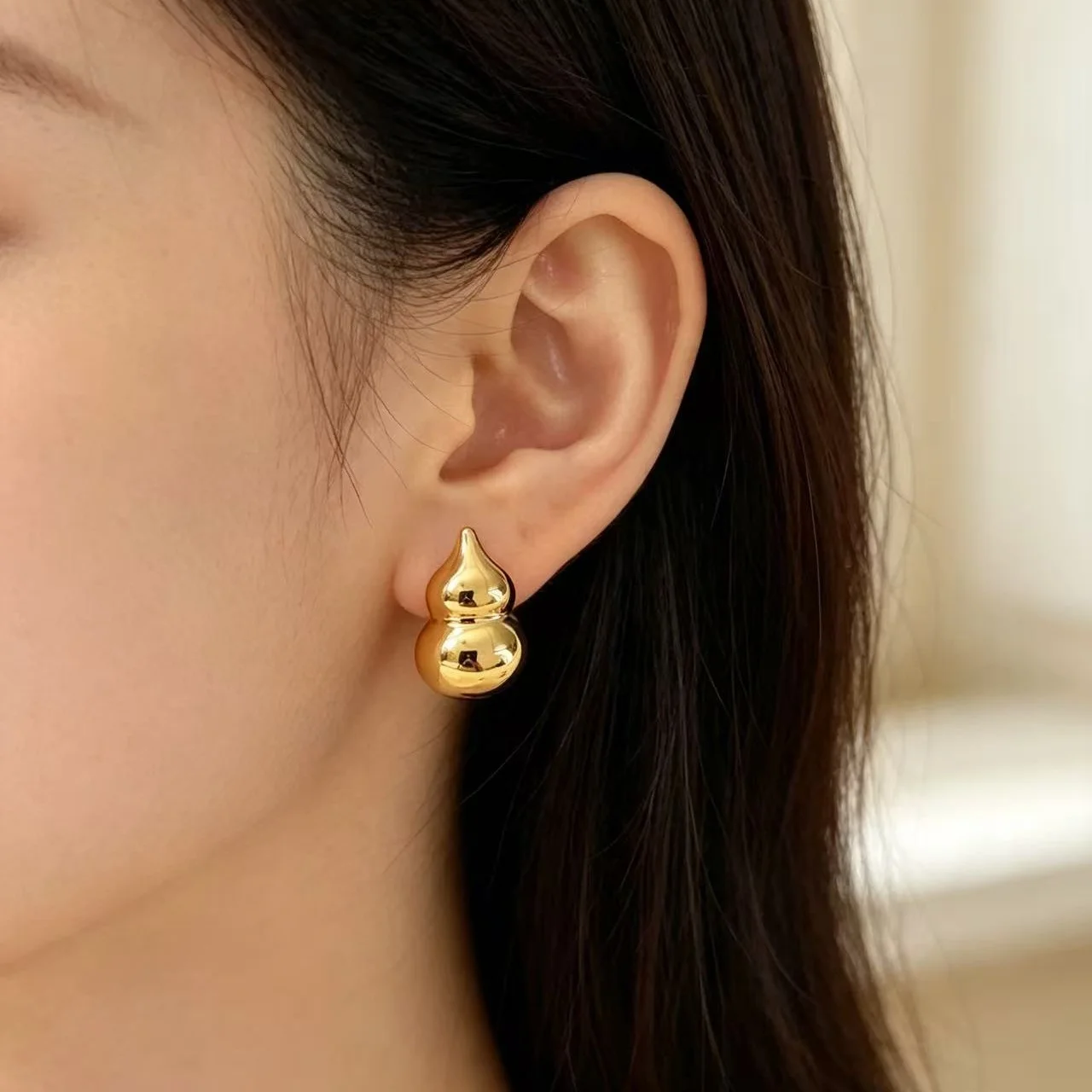 Korean New Smooth CCB Gourd Stud Earring Simple Exaggerated Jewelry Wedding Christmas Gift