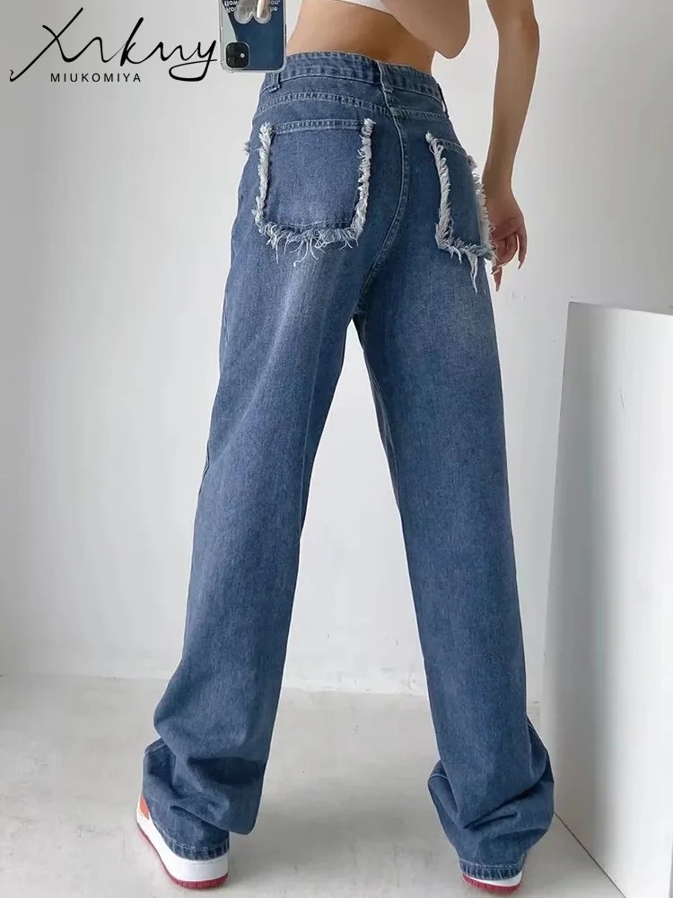 

MiuKoMiYa Black Wide Leg Jeans Women High Waist Straight Denim Pants Loose Long Matte Pocket Straight Jeans For Women