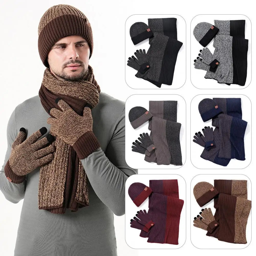 Gorro de invierno, gorro, bufanda, guantes, conjunto para mujeres y hombres, gorro de lana cálido, bufanda larga, calentador de cuello, guantes para pantalla táctil, conjunto 3 en 1