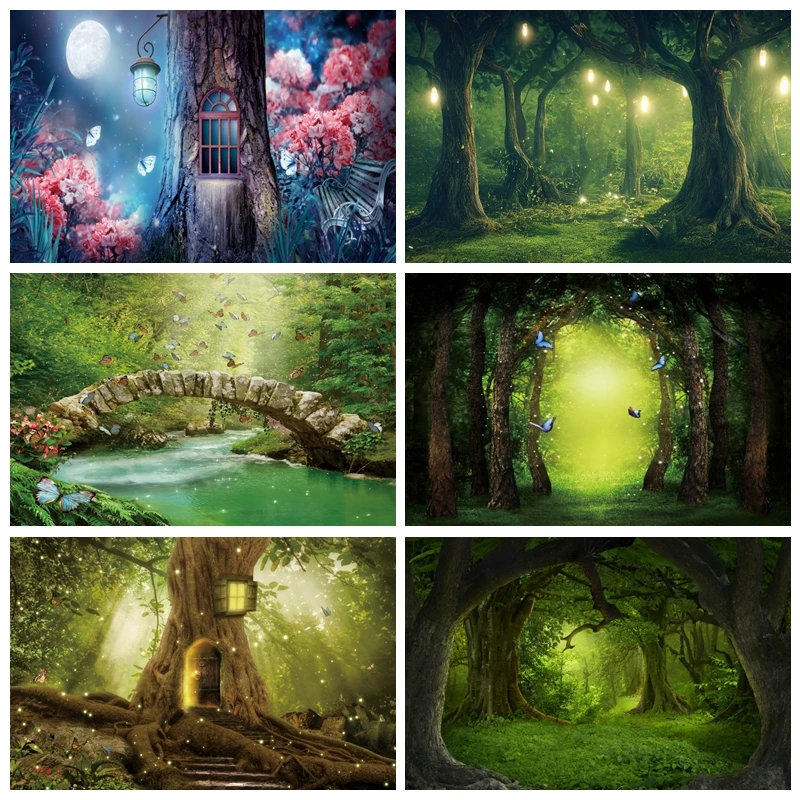 

Dreamy Forest Photography Backdrop Green Screen Newborn Baby Shower Birthday Party Portrait Photographic Background Photo Studio