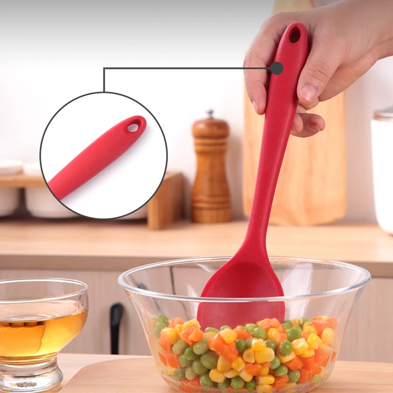 Long Handle Silicone Soup Ladle Colander Kitchen Salad Mixing Spoon Children Tablespoons Rice Porridge Scoop Cooking Utensils