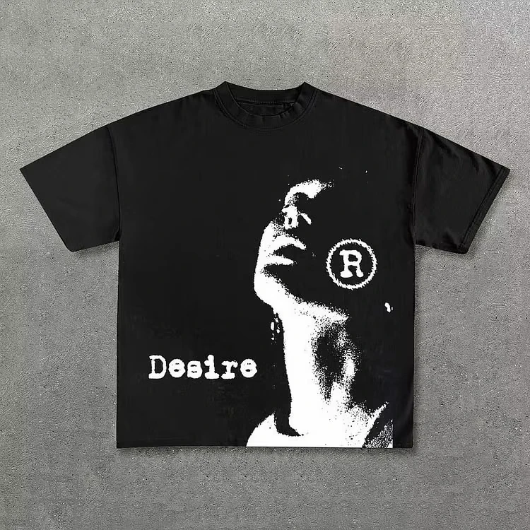 Camiseta 100% de algodón con estampado gráfico de deseo Vintage para hombre Y2K, camiseta Vintage de manga corta de verano de gran tamaño, ropa de calle, Tops para mujer