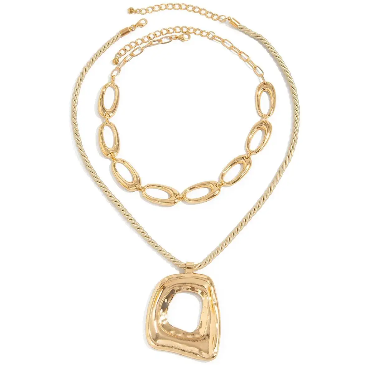 

PuRui 2025 New Creative Trend Gold Color Hollow Geometry Pendant Necklace Women Hyperbole Vintage Twisted Rope Necklace Jewelry