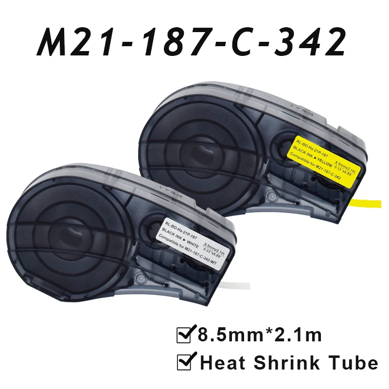 

M21-187-C-342 8,5 мм x 2,1 м (0,33 дюйма x 6,89 дюйма) самоклеящаяся термоусадочная трубка, этикетка, совместимая с принтером BRADY BMP21 PLUS